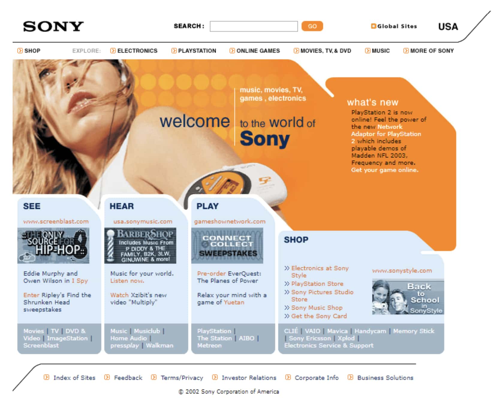 the sony website in 2002